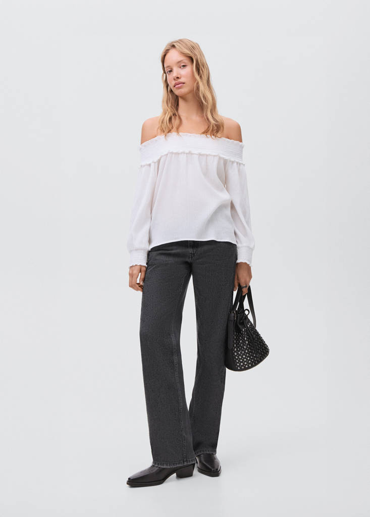 Straight-fit jeans with rhinestones — Black denim