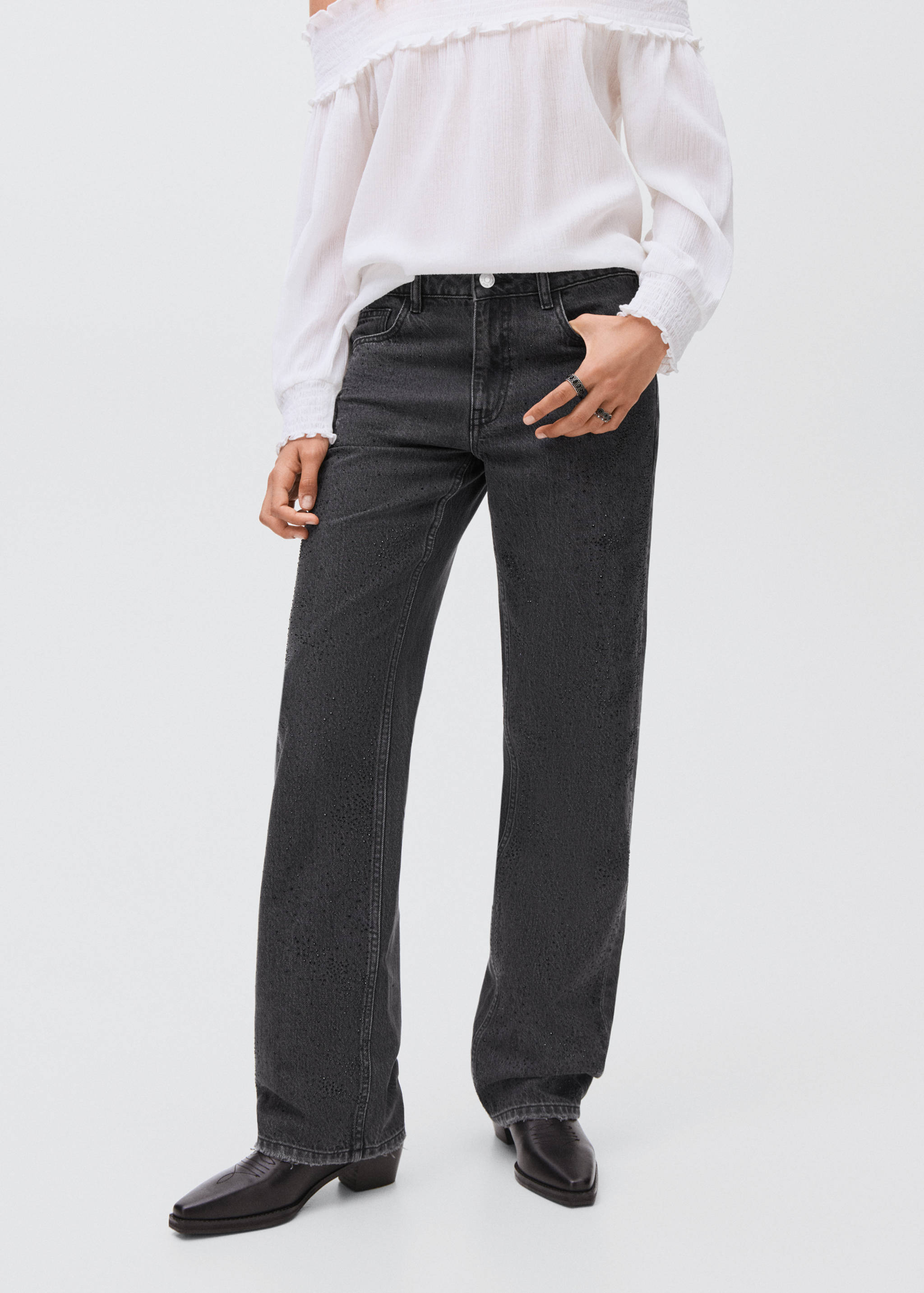 Jeans straight strass - Plano medio
