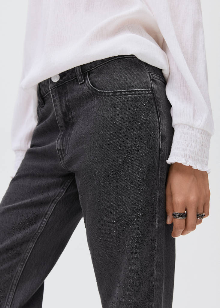 Straight-fit jeans with rhinestones — Black denim