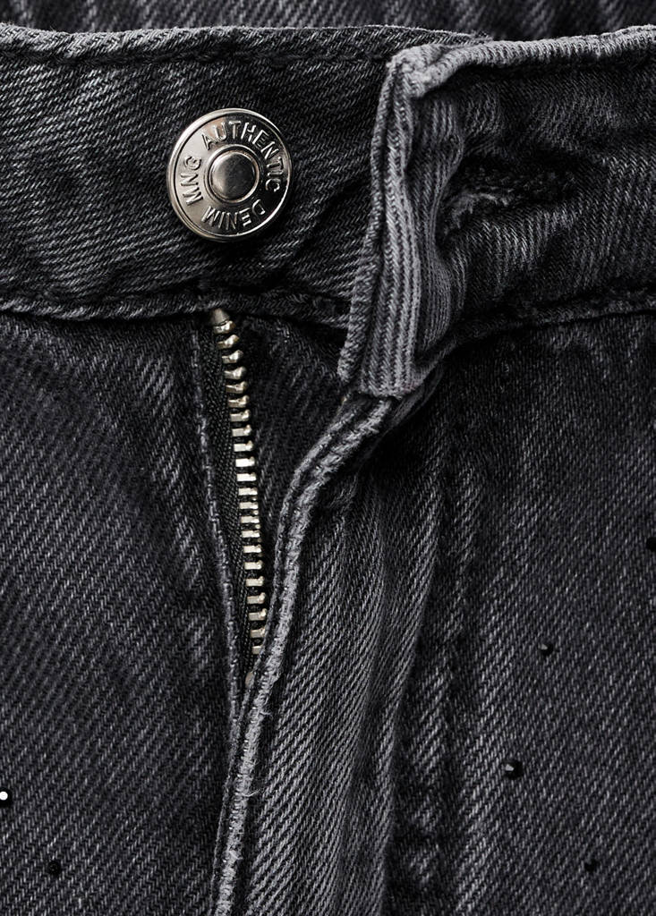 Straight-fit jeans with rhinestones — Black denim