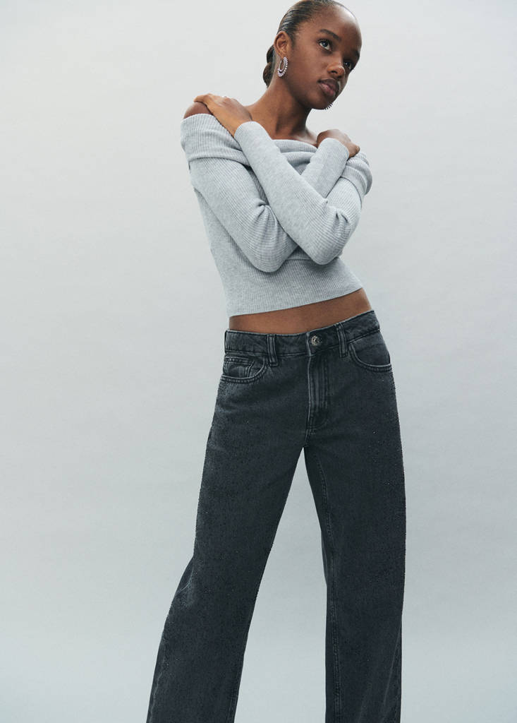 Straight-fit jeans with rhinestones — Black denim