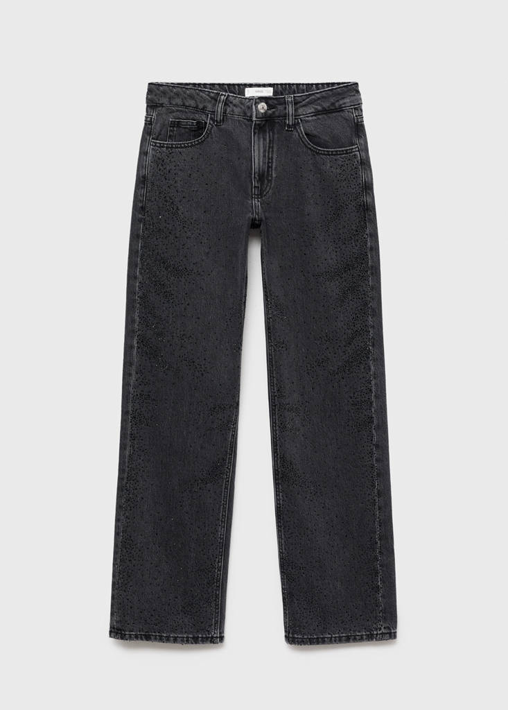 Straight-fit jeans with rhinestones — Black denim