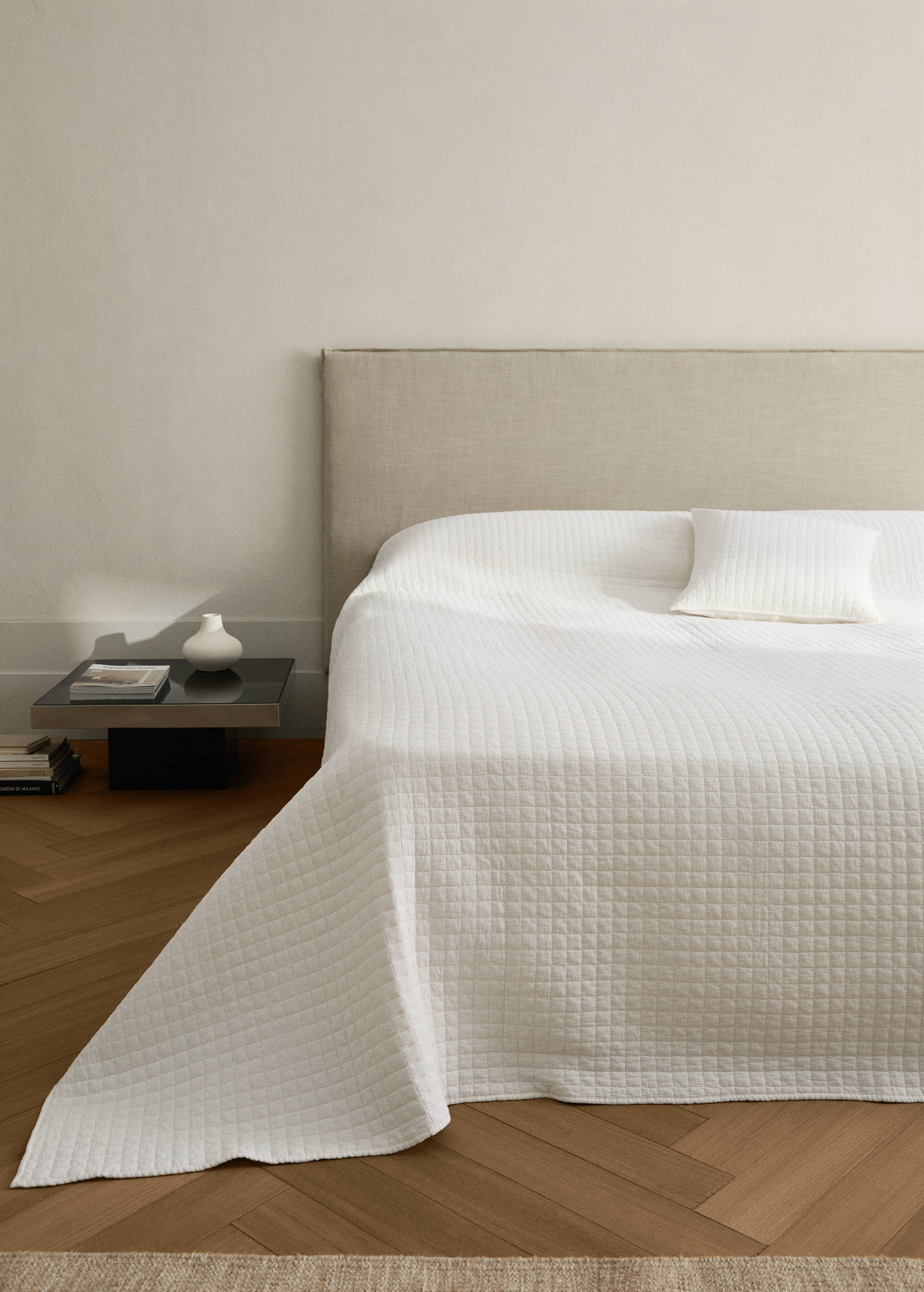 Cotton garment-dyed check bedspread for 180/200 cm bed - General plane