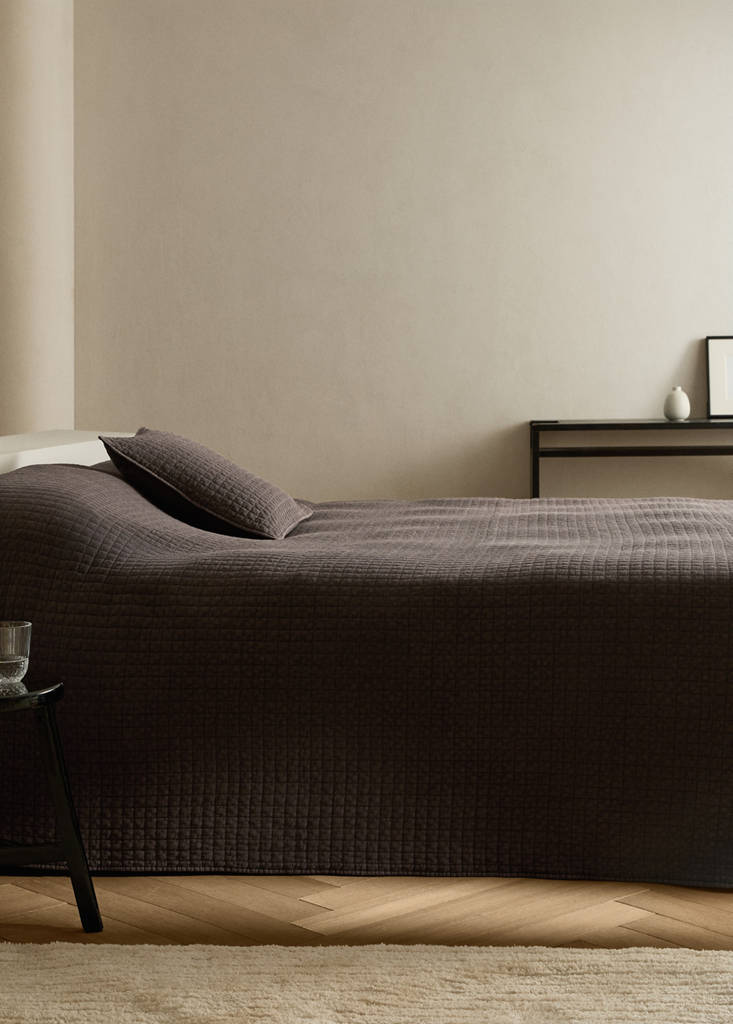 Karierte Baumwoll-Steppdecke, stückgefärbt, 180/200 Bett — Kaffeebraun