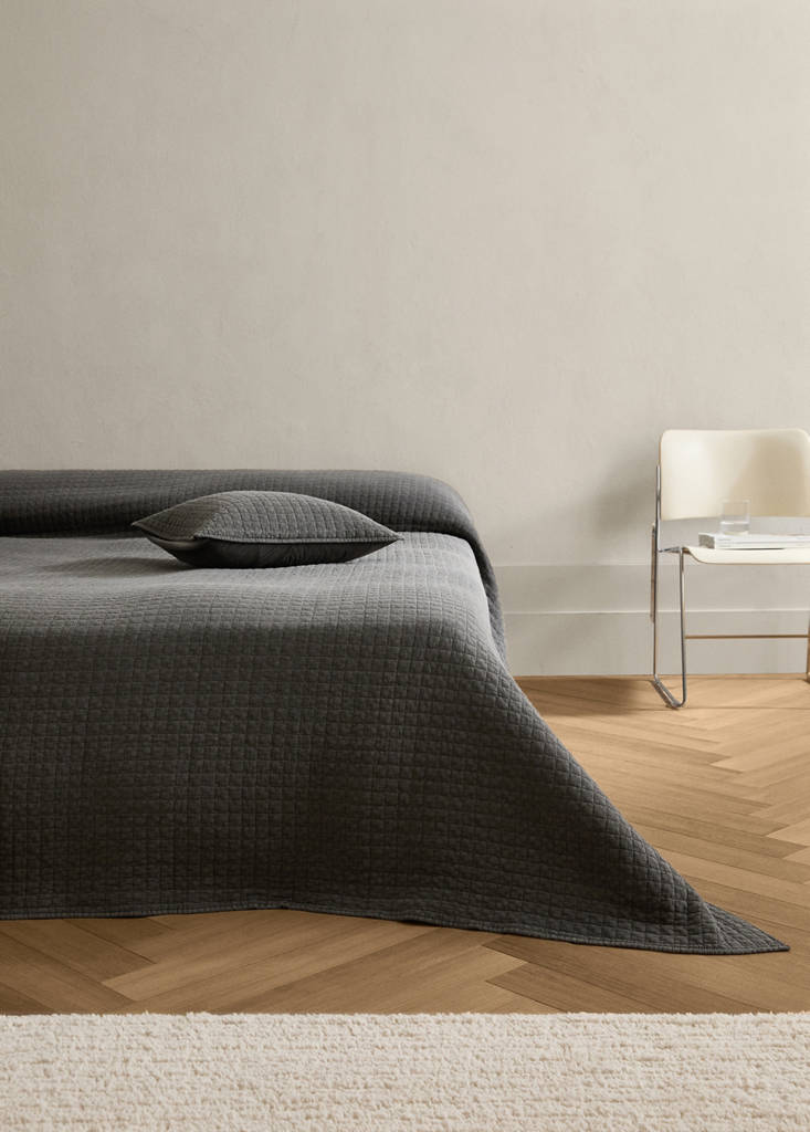 Karierte Baumwoll-Steppdecke, stückgefärbt, 180/200 Bett — Rotbraun