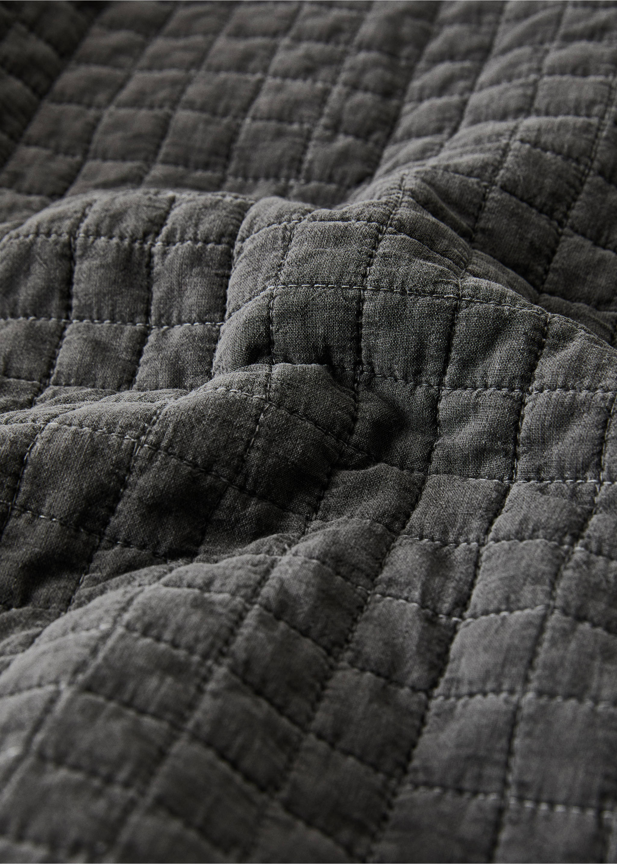 Cotton garment-dyed check bedspread for 180/200 cm bed - Details of the article 2, Russet. Ref: 17093807-00.