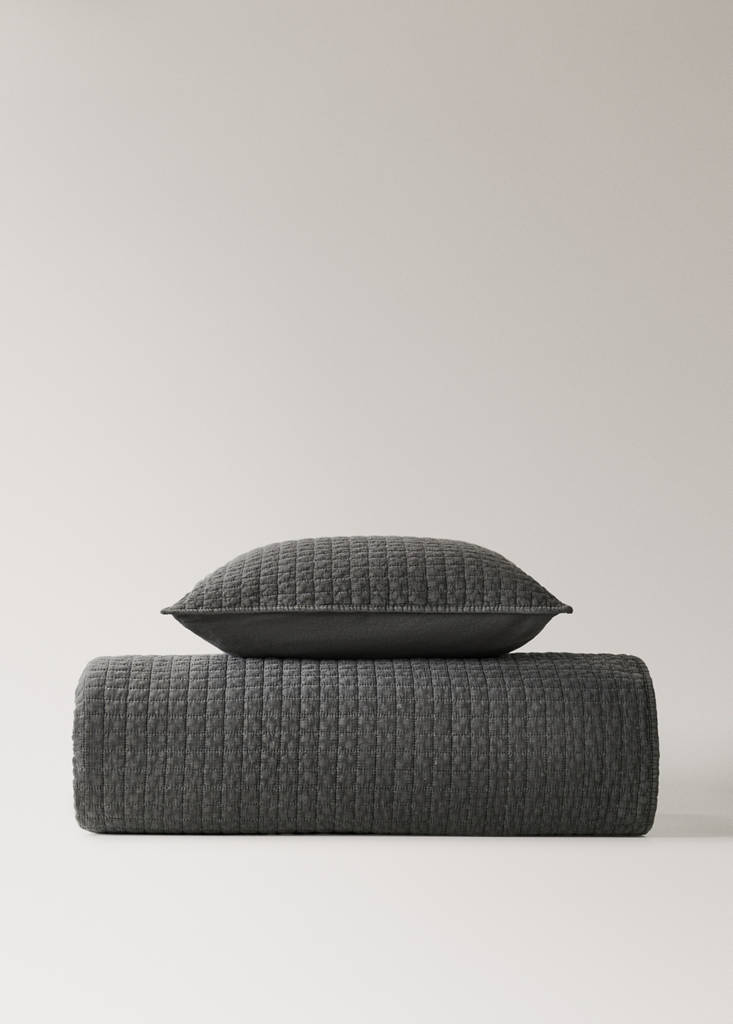 Karierte Baumwoll-Steppdecke, stückgefärbt, 180/200 Bett — Rotbraun