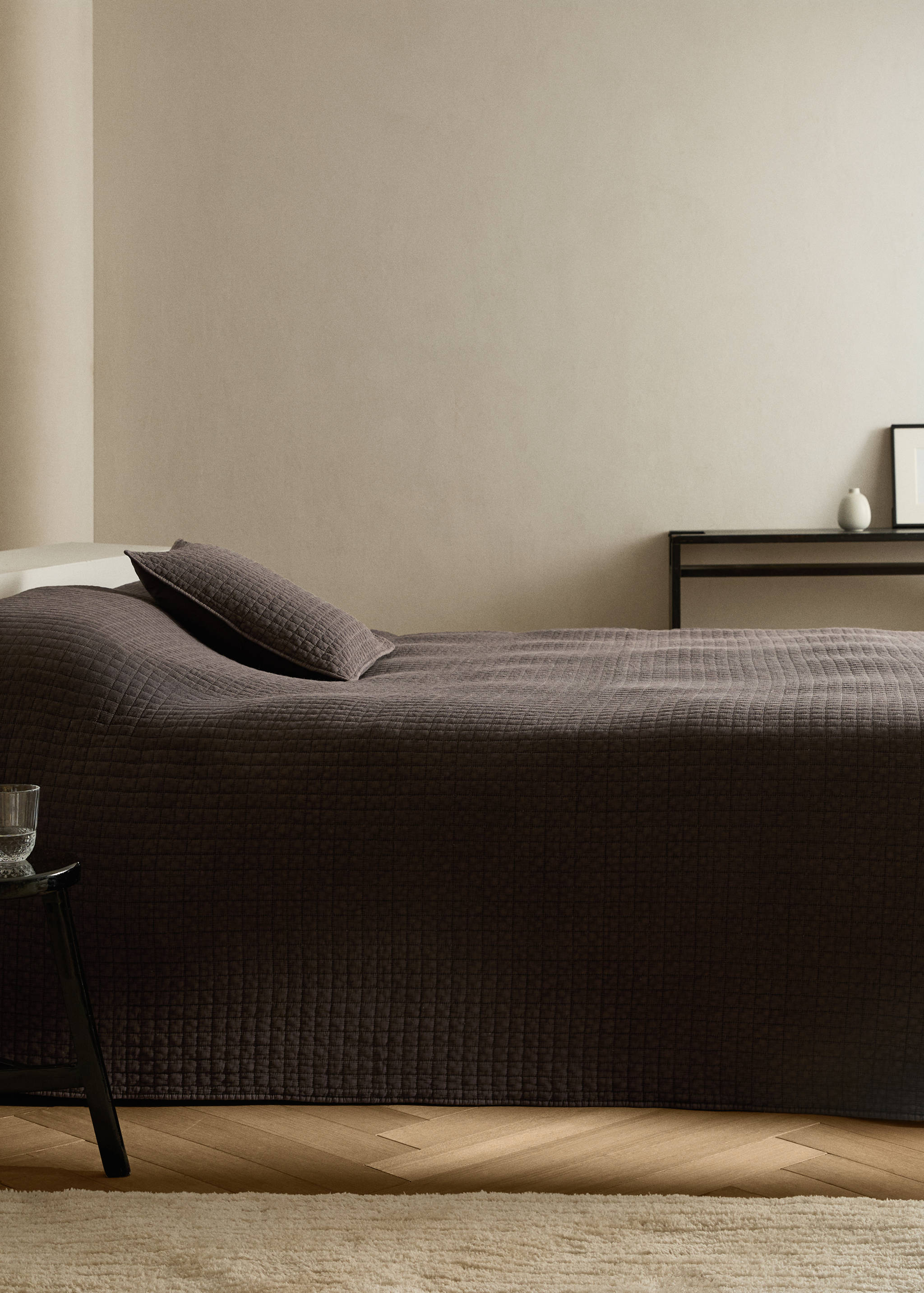 Cotton garment-dyed check bedspread for 90 cm bed - General plane