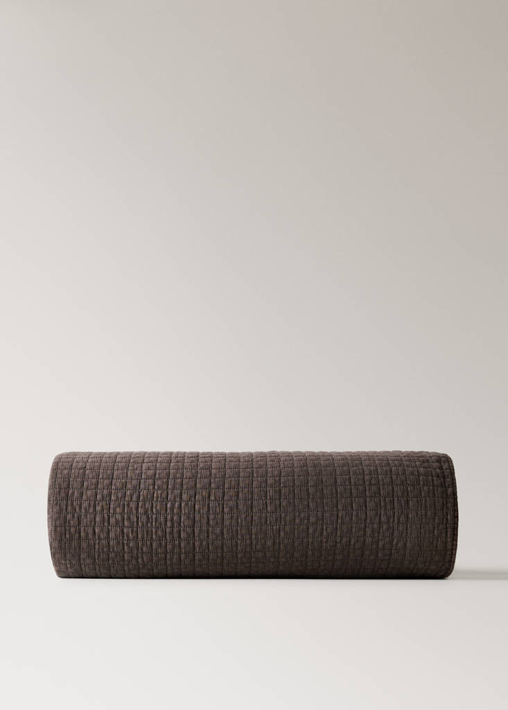 Karierte Baumwoll-Steppdecke, stückgefärbt, 90 cm Bett — Kaffeebraun