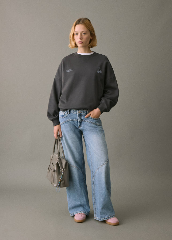 Printed cotton sweatshirt — Charcoal