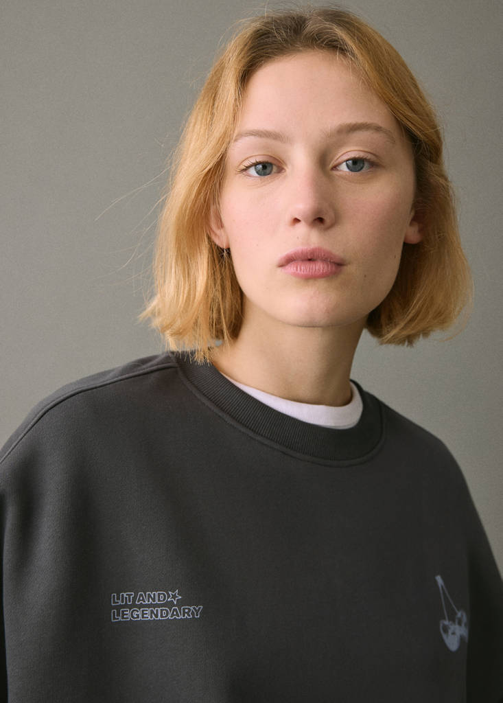 Printed cotton sweatshirt — Charcoal