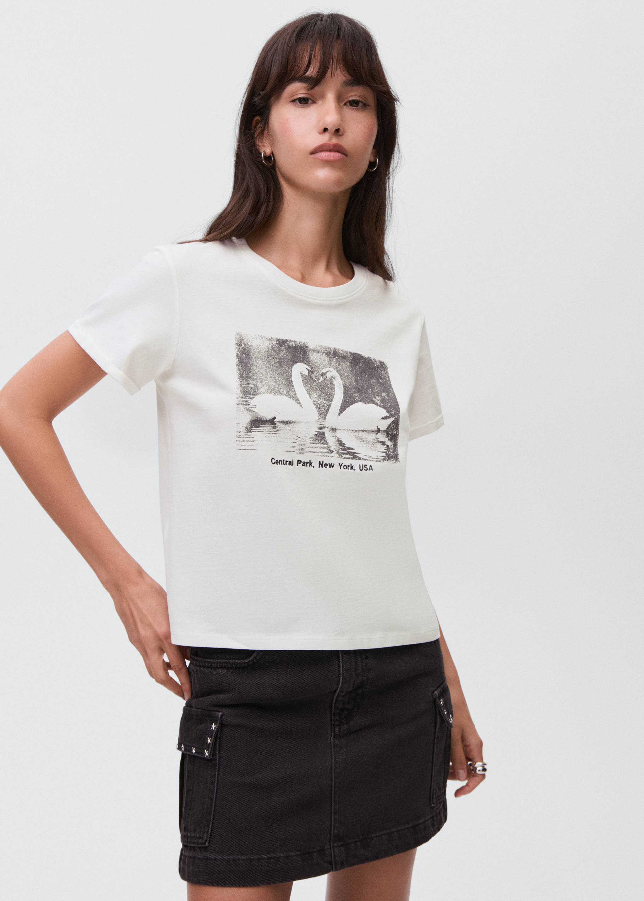 Cotton t-shirt with swan pattern - Medium plane