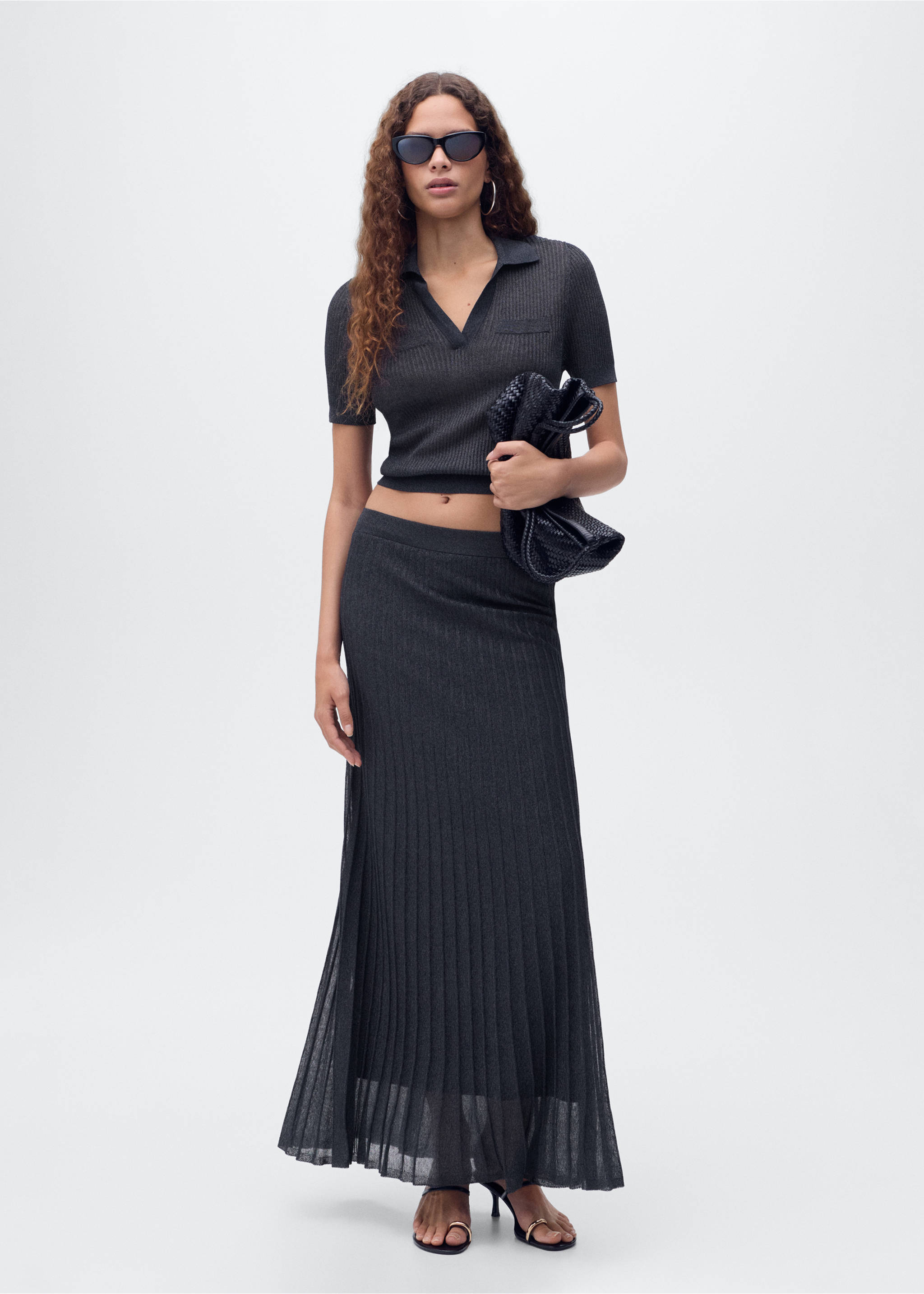 Lurex knitted pleated skirt - General plane, Navy. Ref: 17094073-00.