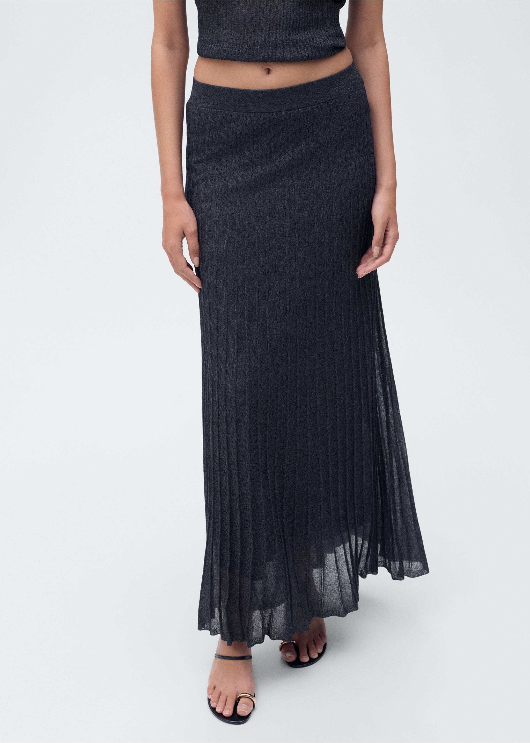 Lurex knitted pleated skirt - Medium plane, Navy. Ref: 17094073-00.