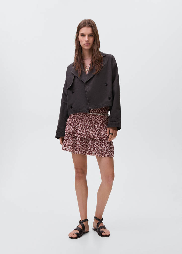 Printed ruffle skirt — Maroon