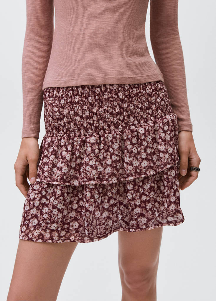 Printed ruffle skirt — Maroon
