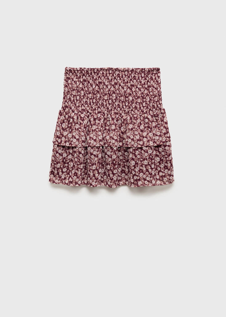 Printed ruffle skirt — Maroon