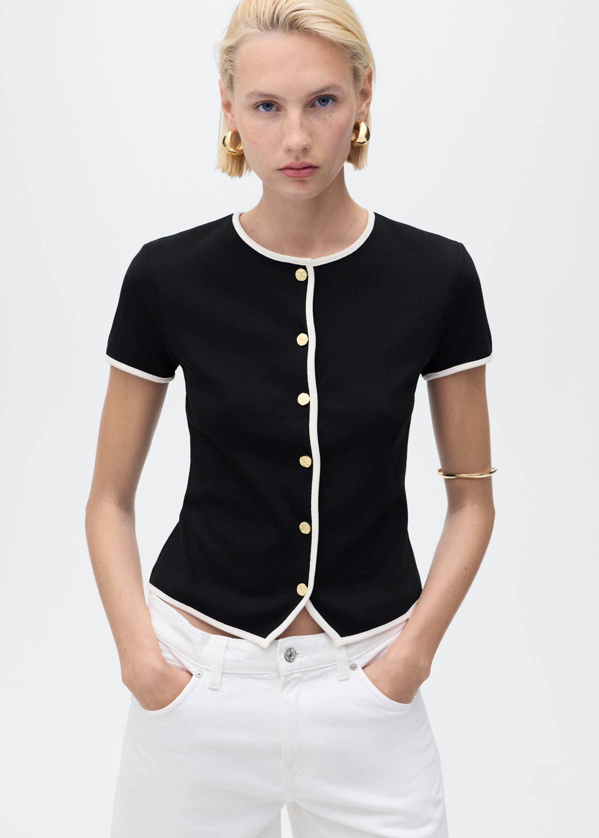 T-shirt coton liserés contrastants - Plan moyen