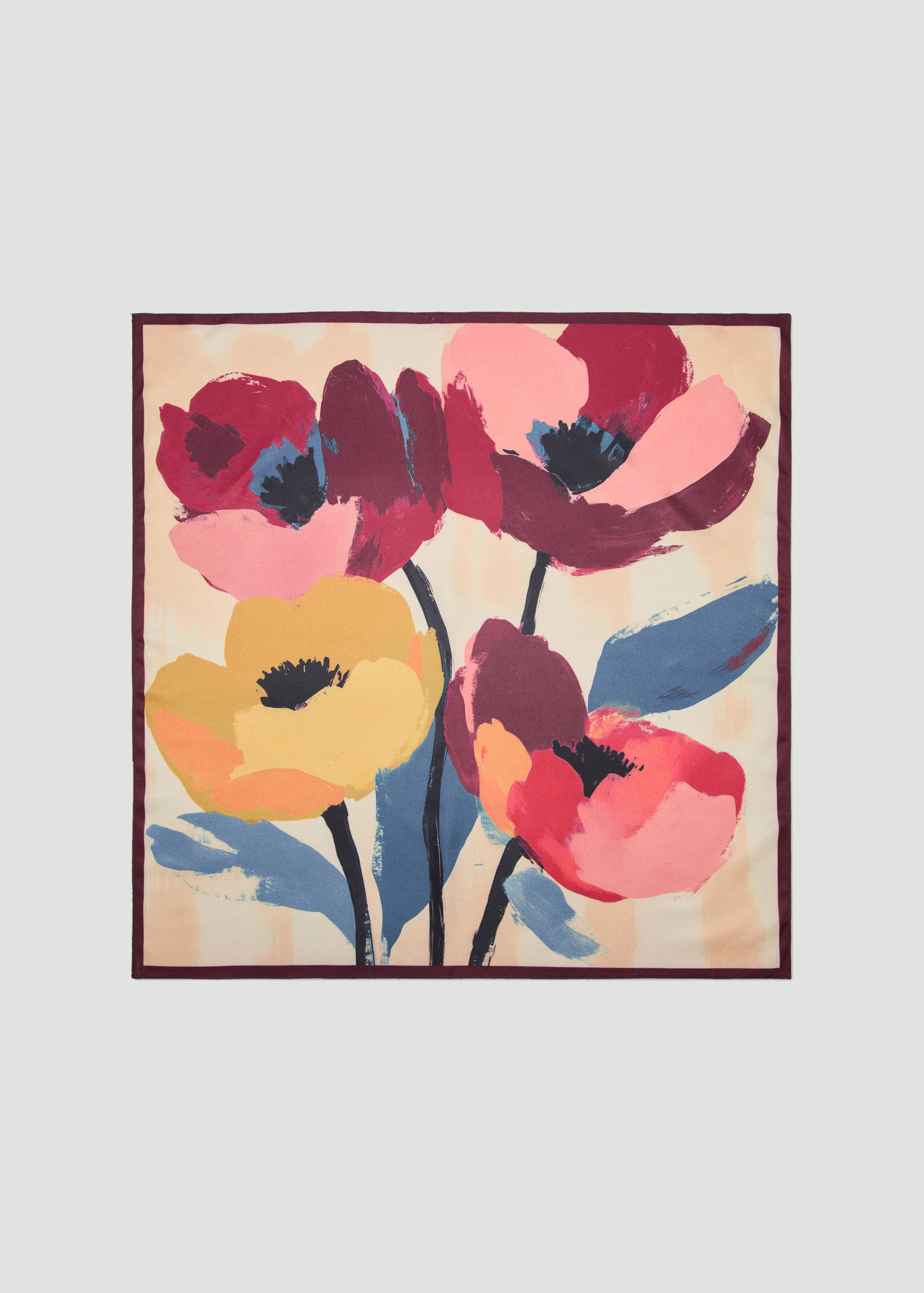 플로럴 프린트 새틴 스카프 - 모델 없는 상품