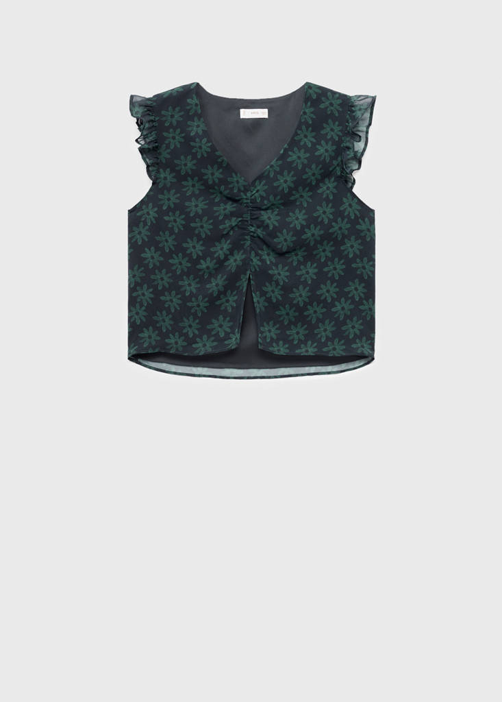 Floral blouse with ruffles — Charcoal