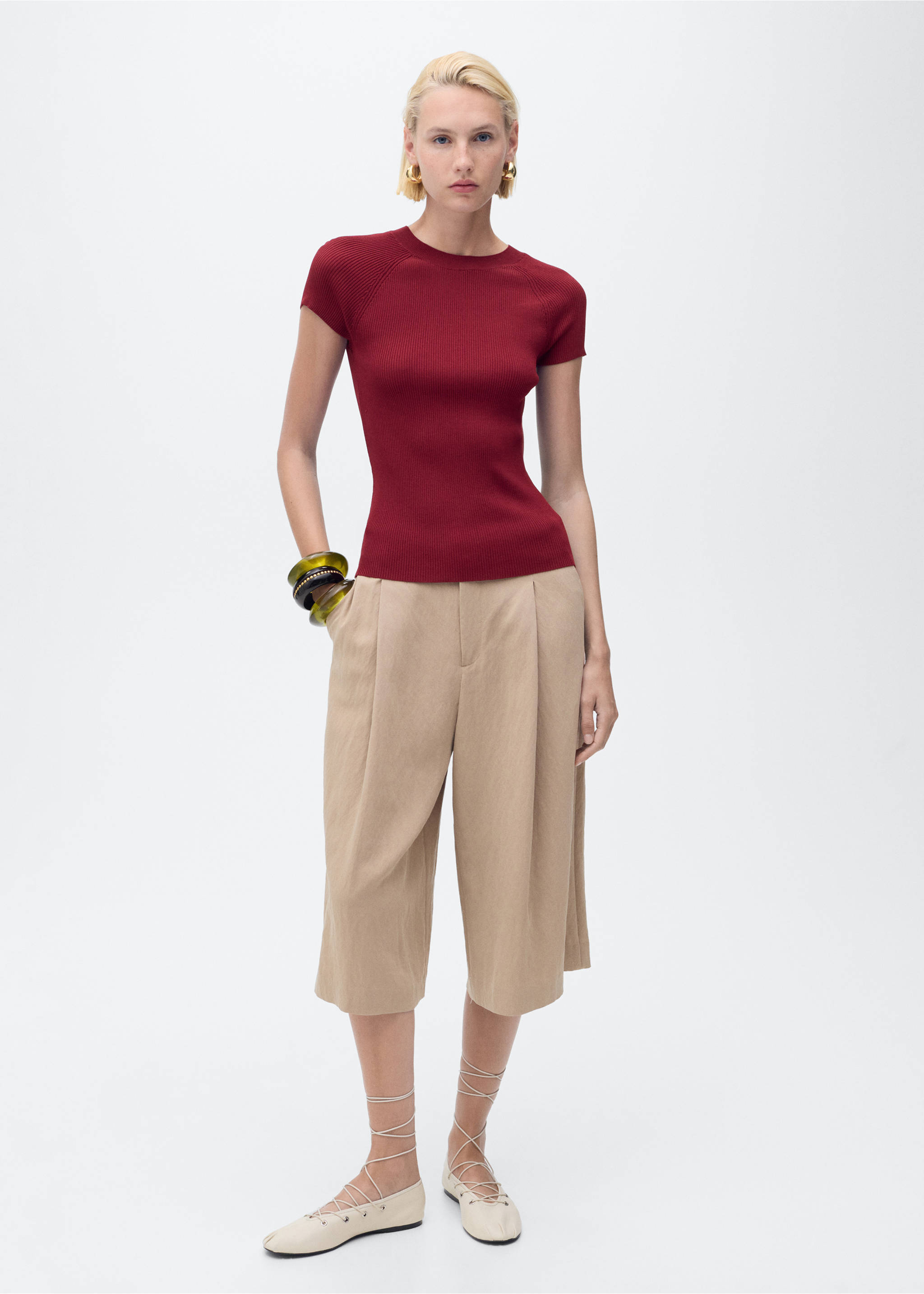 Jersey punto canalé manga corta - Plano general, Rojo. Ref: 17094097-00.