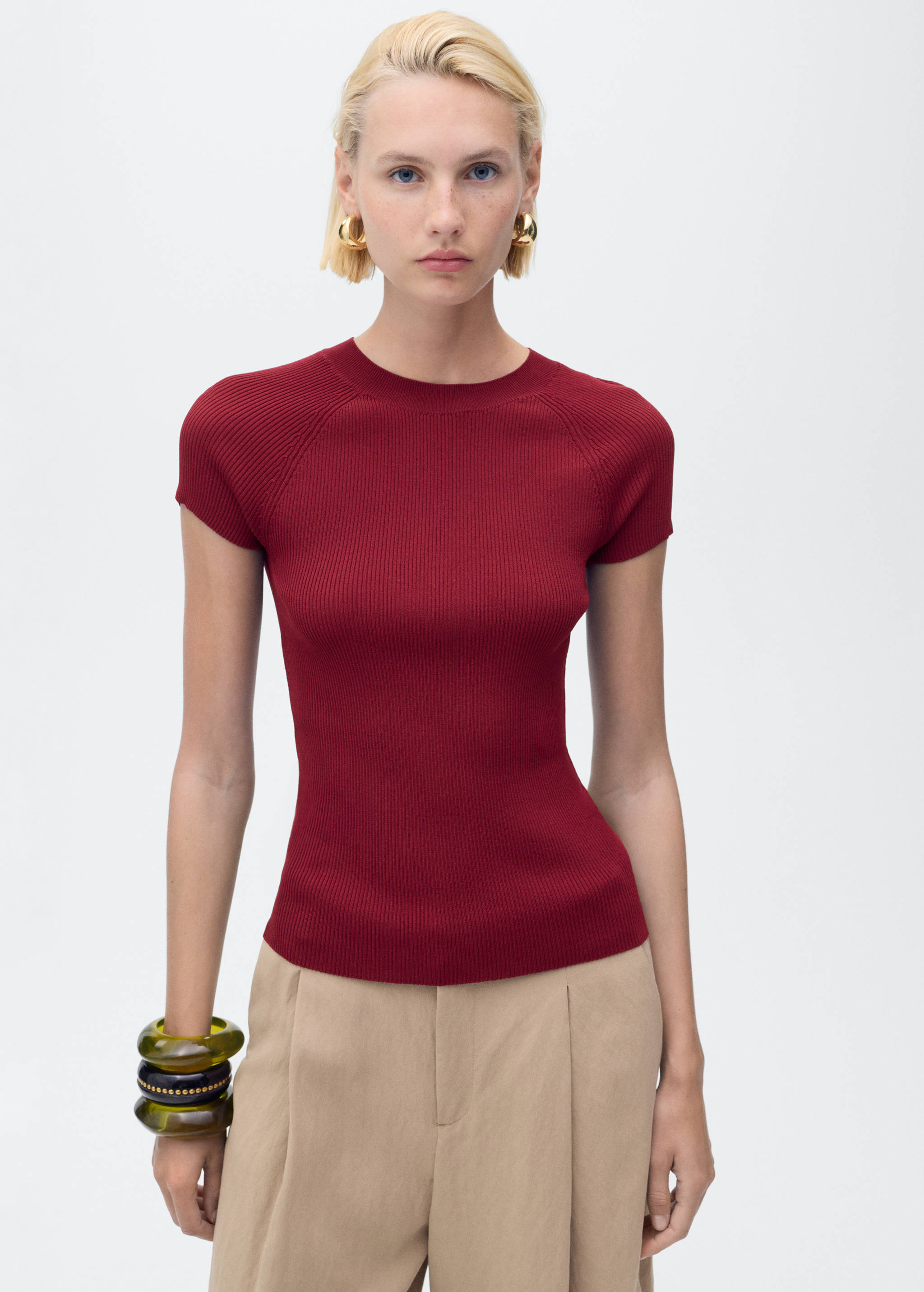 Ribbed-knit short-sleeved sweater - Medium plane