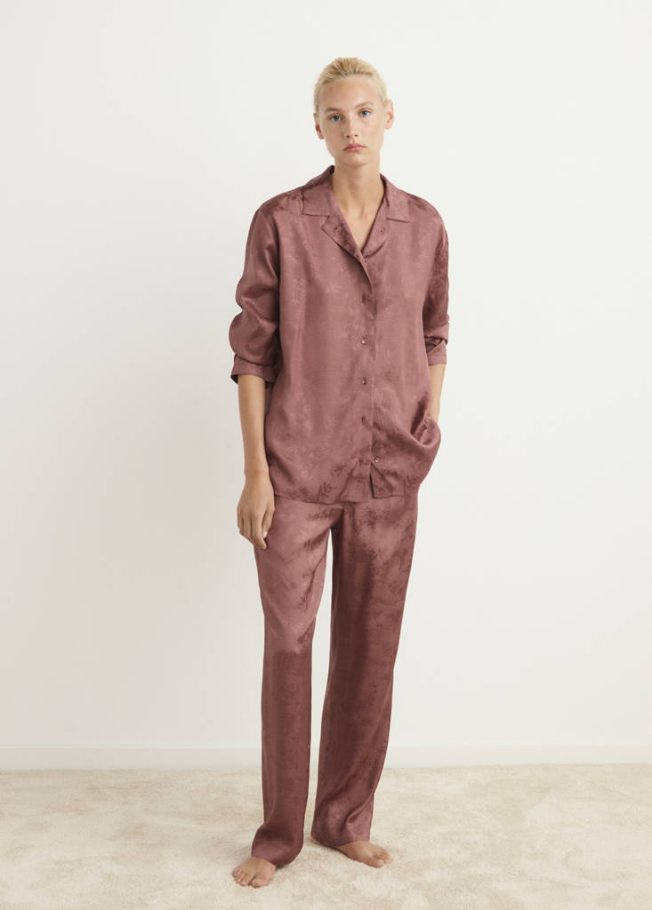 Jacquard satin pyjama shirt — Brown