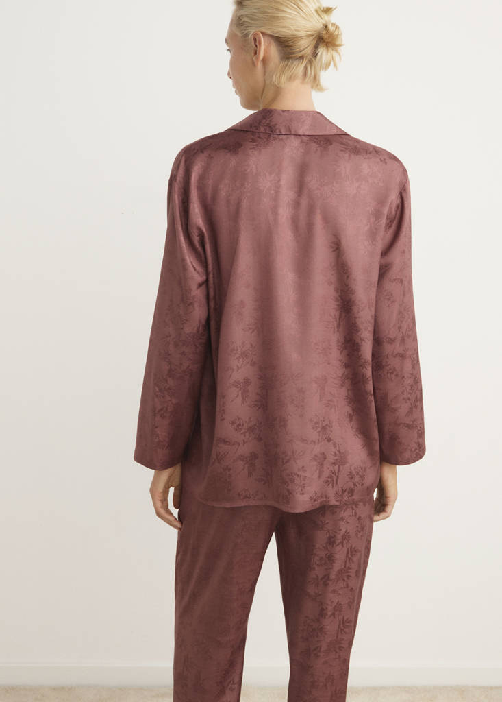 Jacquard satin pyjama shirt — Brown