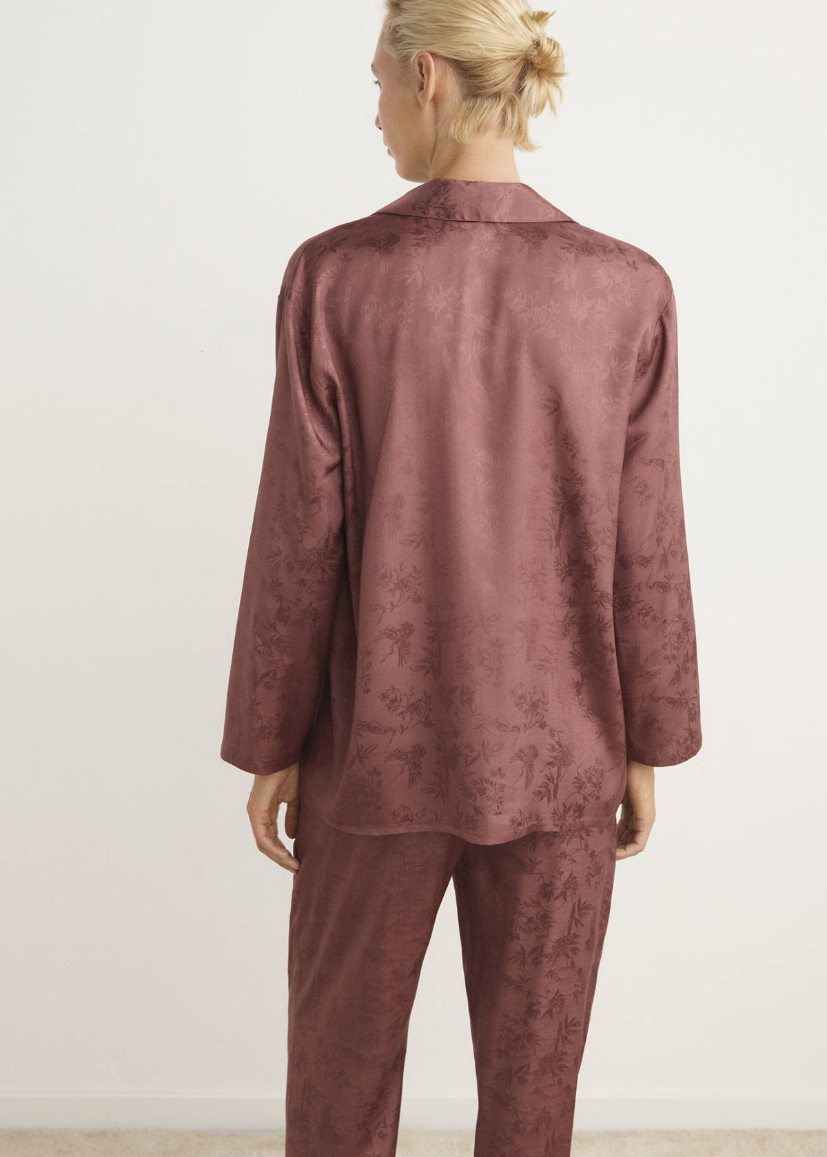 Jacquard satin pyjama shirt — Brown