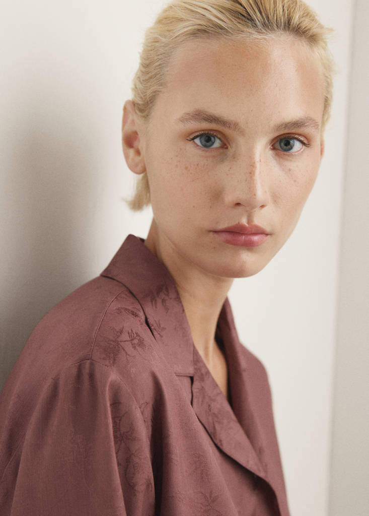 Jacquard satin pyjama shirt — Brown