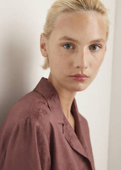 Jacquard satin pyjama shirt — Brown 4