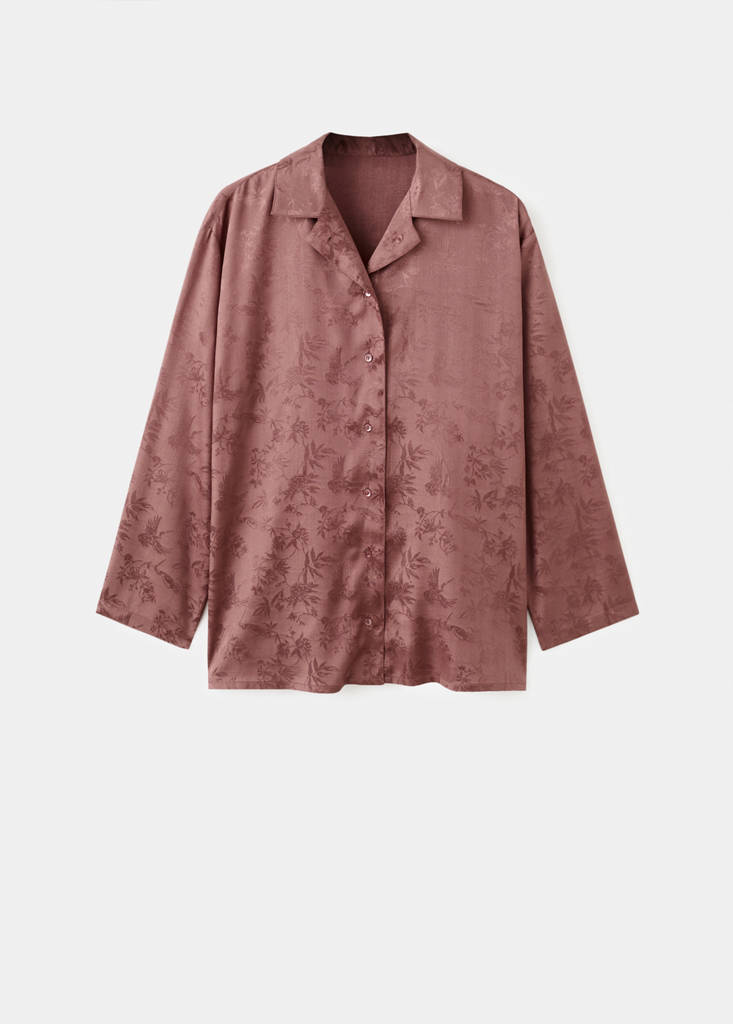 Jacquard satin pyjama shirt — Brown