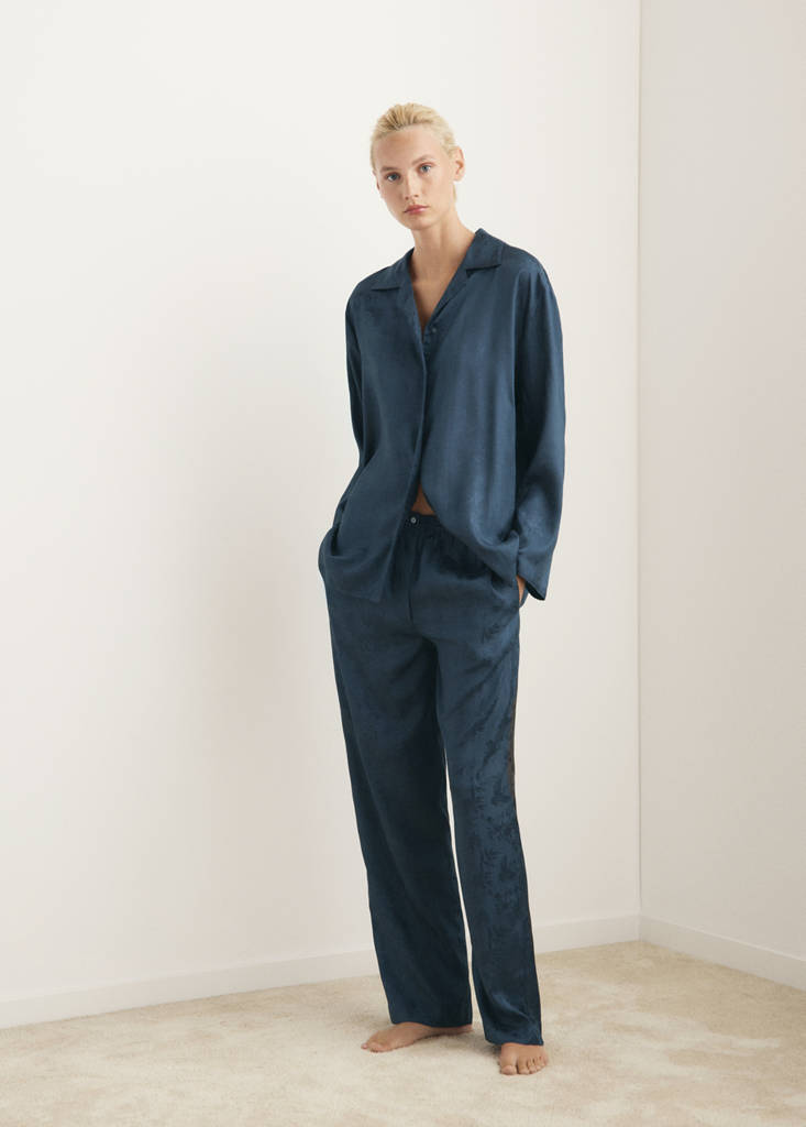 Jacquard satin pyjama shirt — Night Blue