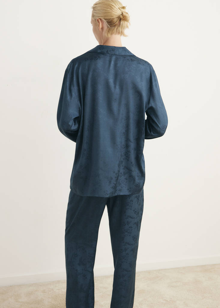 Jacquard satin pyjama shirt — Night Blue