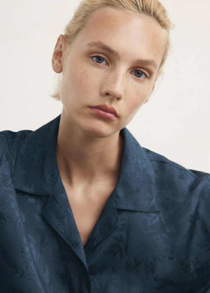 Jacquard satin pyjama shirt — Night Blue
