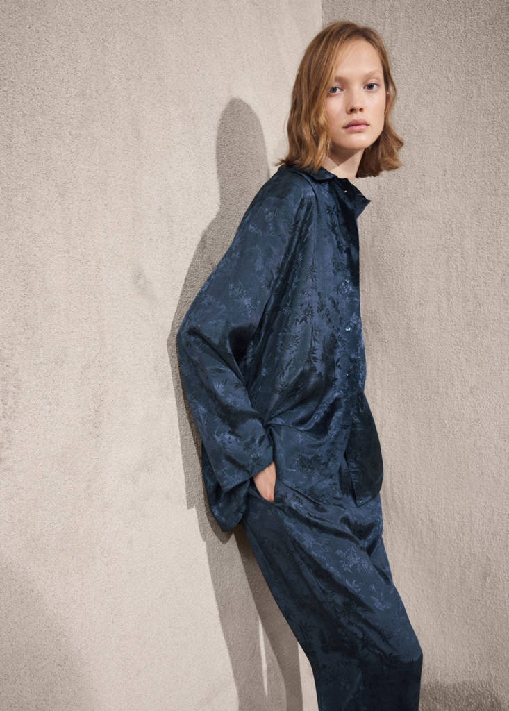 Jacquard satin pyjama shirt — Night Blue