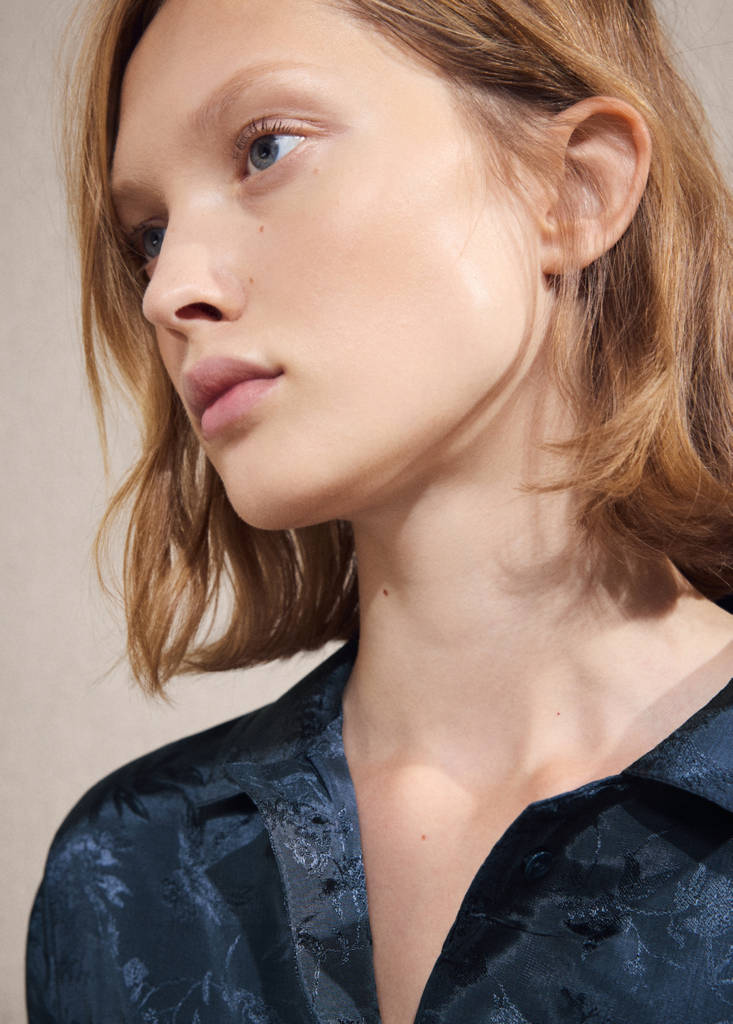 Jacquard satin pyjama shirt — Night Blue