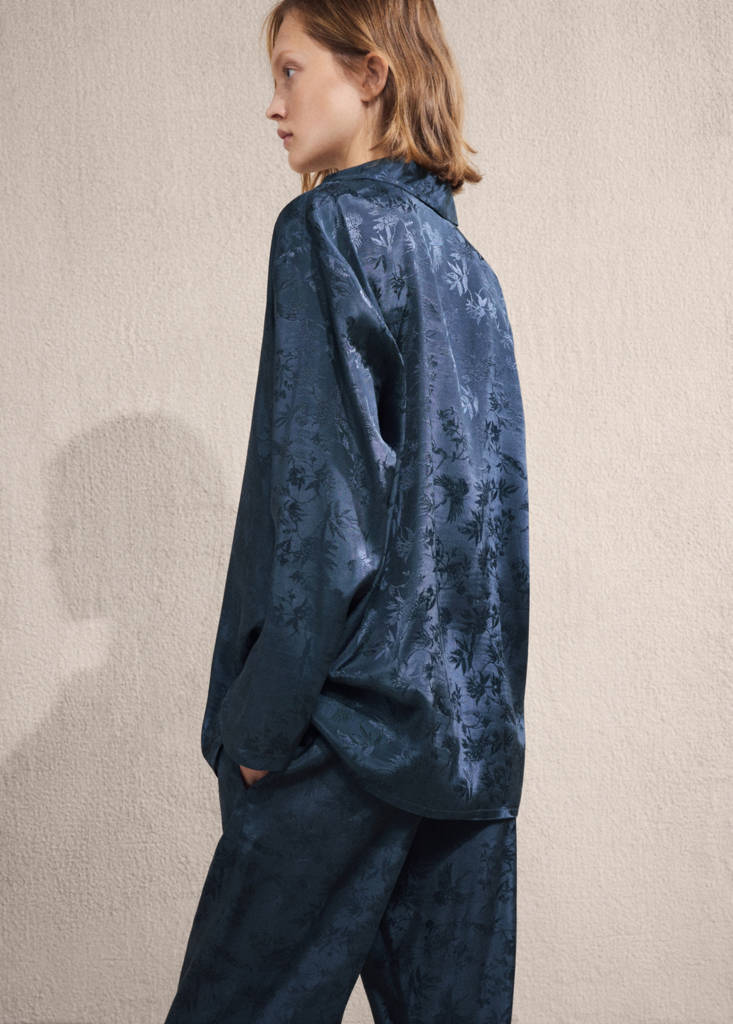 Jacquard satin pyjama shirt — Night Blue