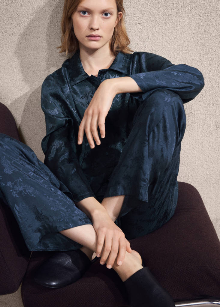 Jacquard satin pyjama shirt — Night Blue