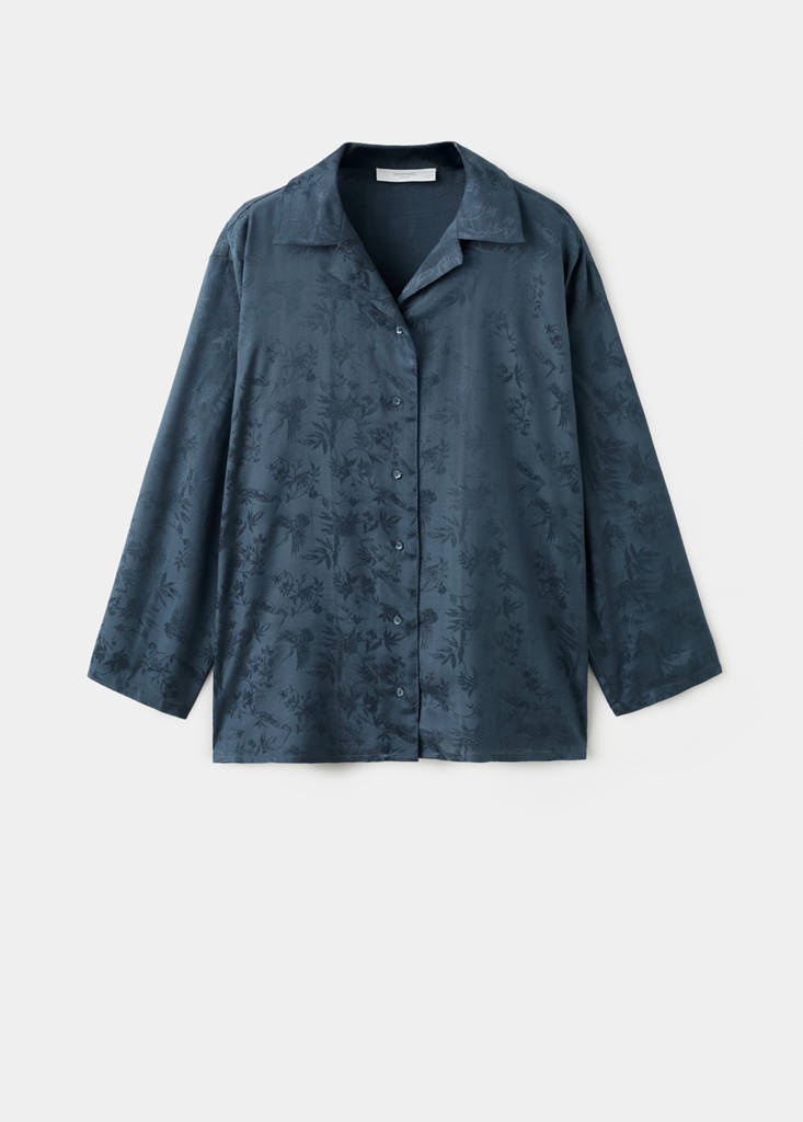 Jacquard satin pyjama shirt — Night Blue