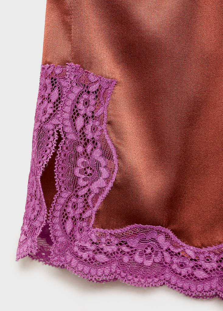 Silk shorts with contrasting lace trim — Brown