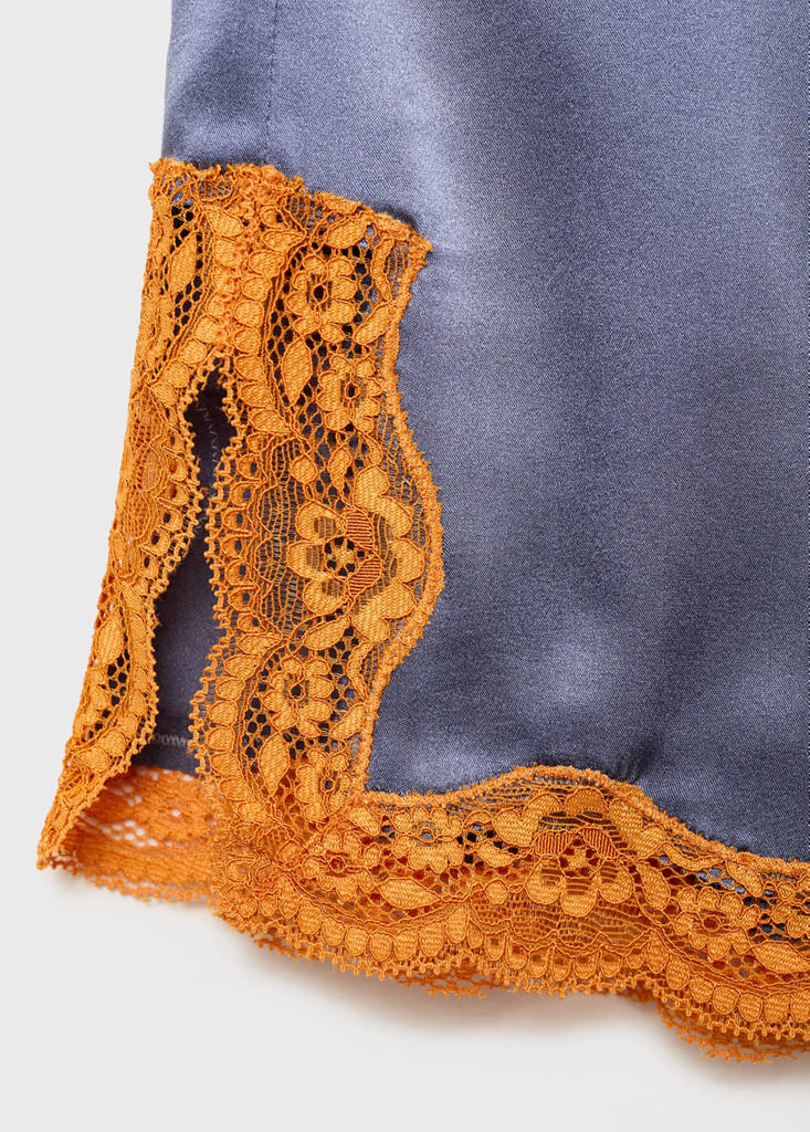 Silk shorts with contrasting lace trim — Ink Blue