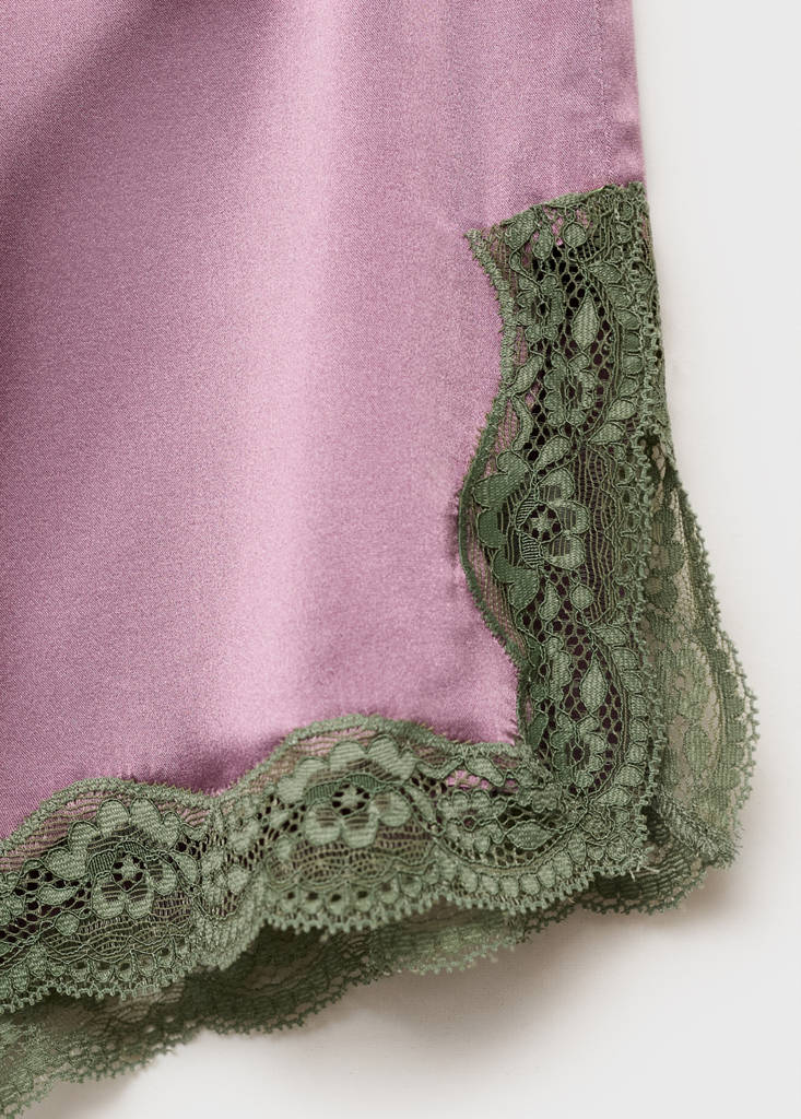 Silk shorts with contrasting lace trim — Plum