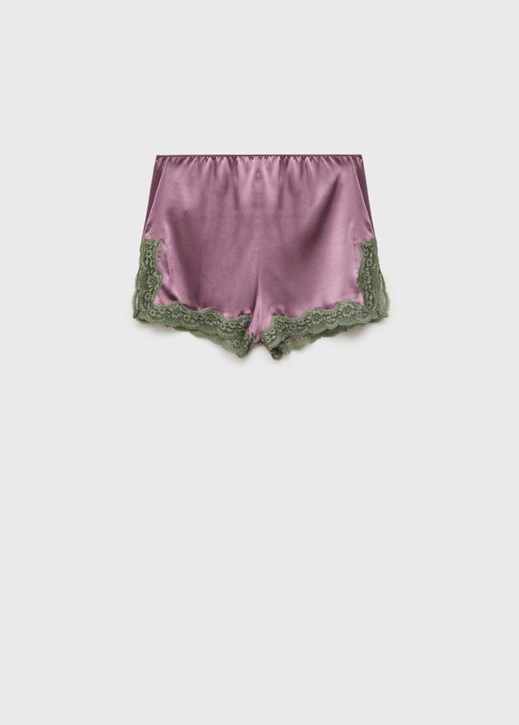 Silk shorts with contrasting lace trim — Plum