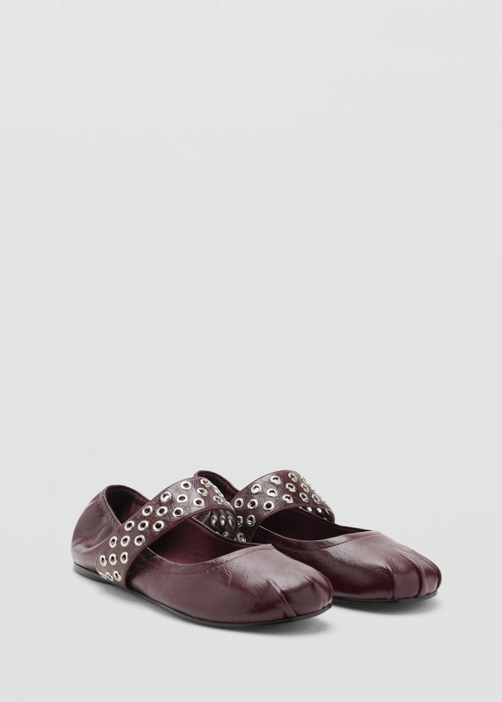 Leather ballet flats with eyelets — Burgundy