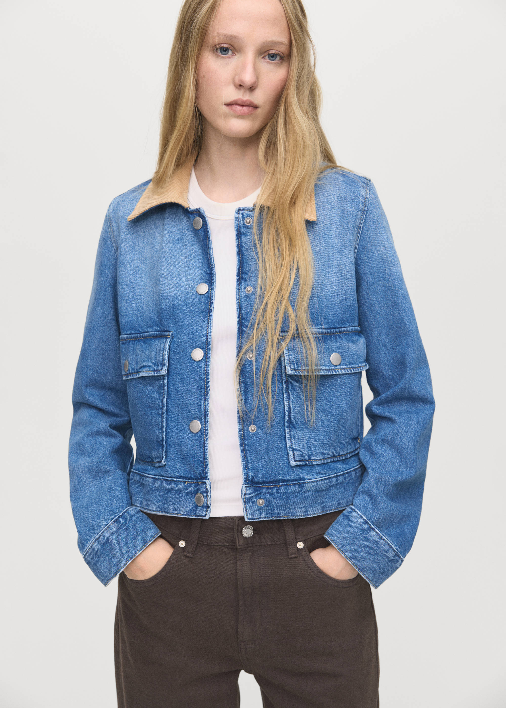 Corduroy collar denim jacket - Medium plane