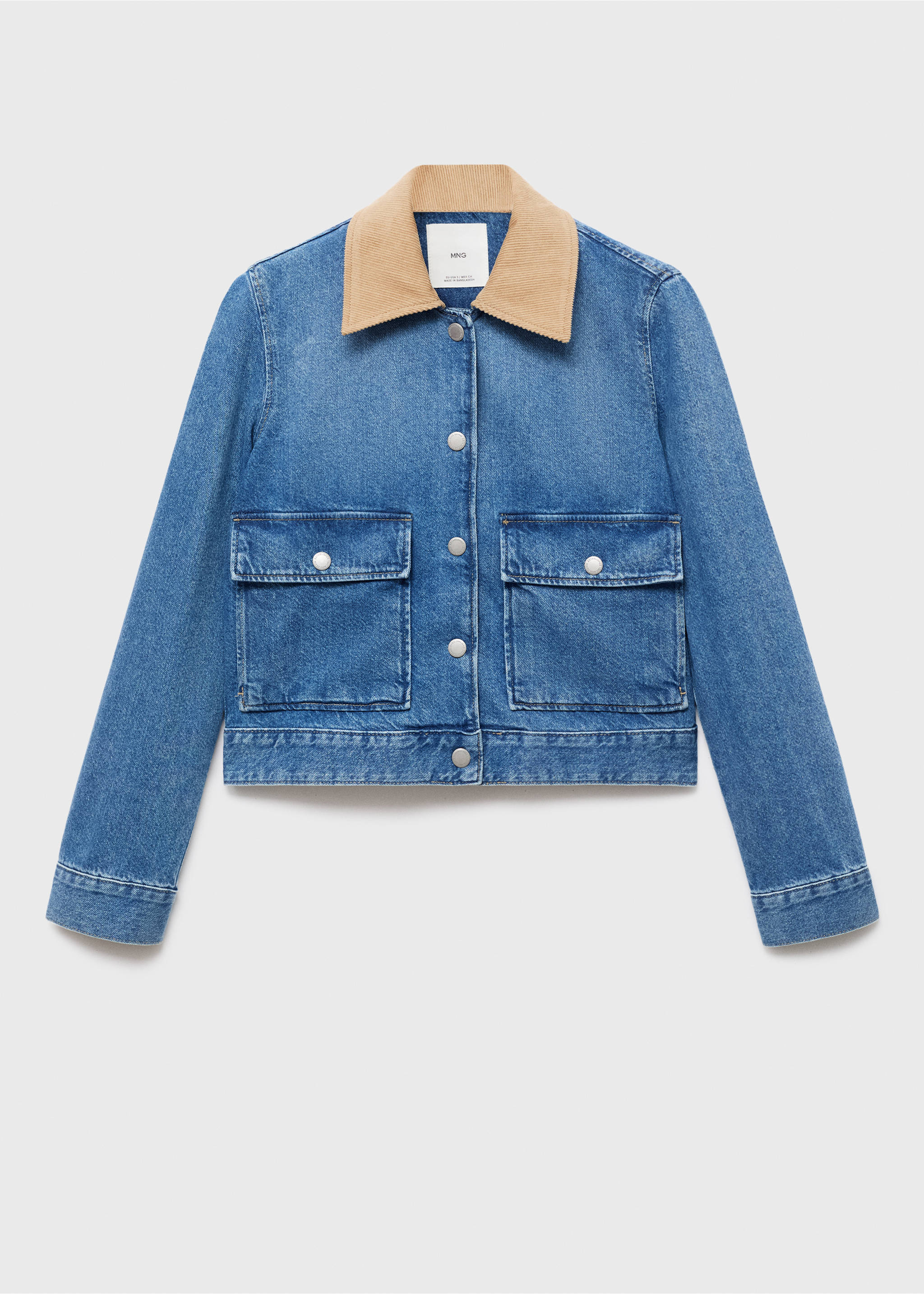Veste en jean col velours côtelé - Article sans modèle, Bleu moyen. Ref: 17094121-00.