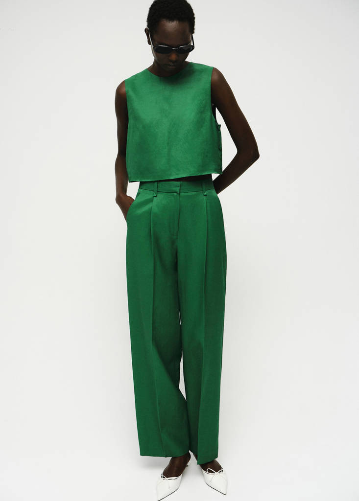 MANGO - Pantalon de costume droit lin mélangé vert - 34