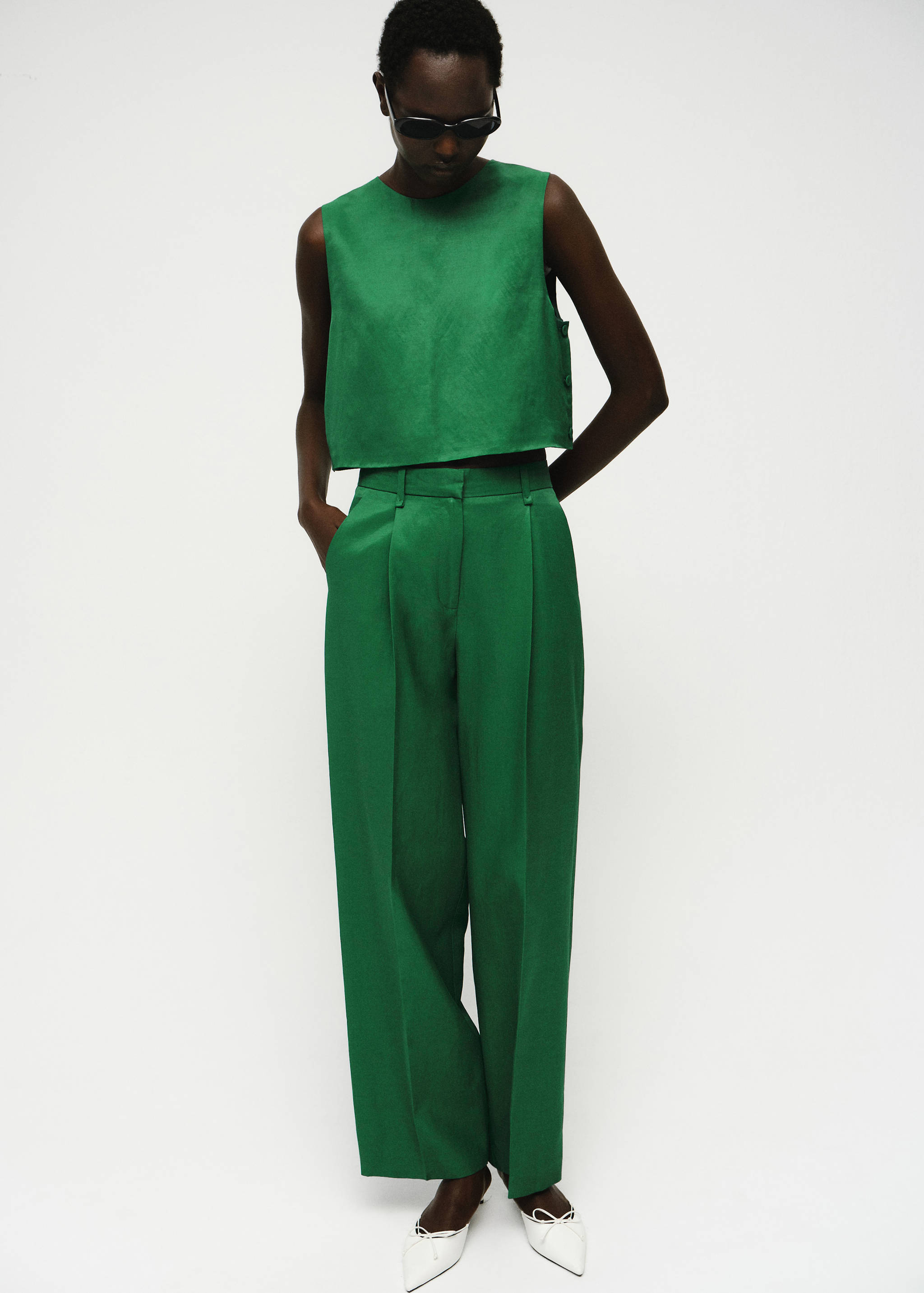 Straight-fit linen-blend suit trousers - General plane