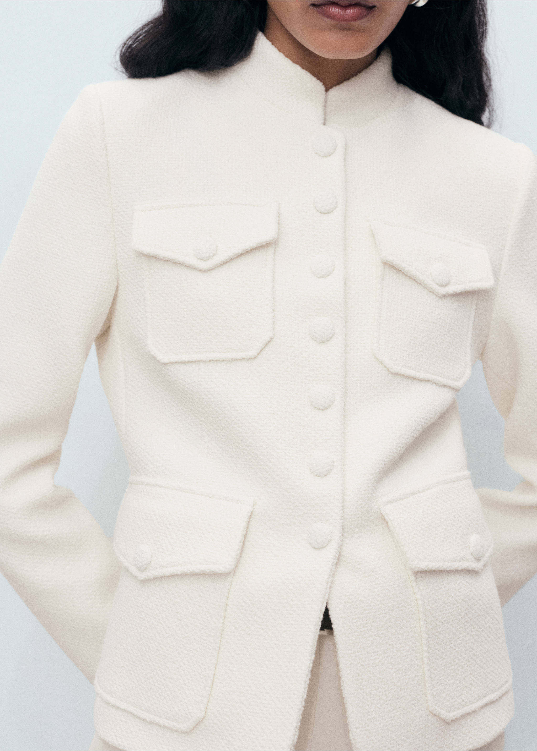 Bouclé jacket with pockets - Details of the article 3, White. Ref: 17094136-00.